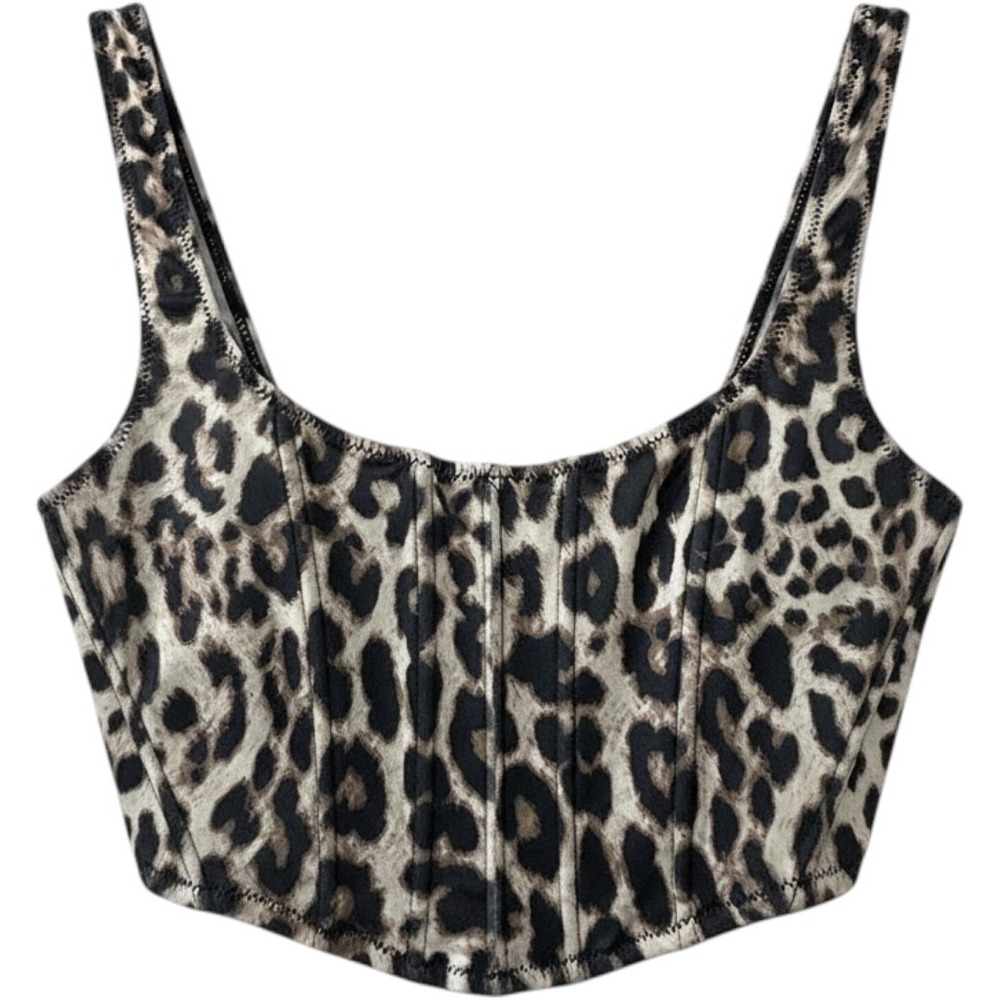 Forever 21 Leopard Print Corset Top M Brown Black Hook Eye Boned Y2K Baddie